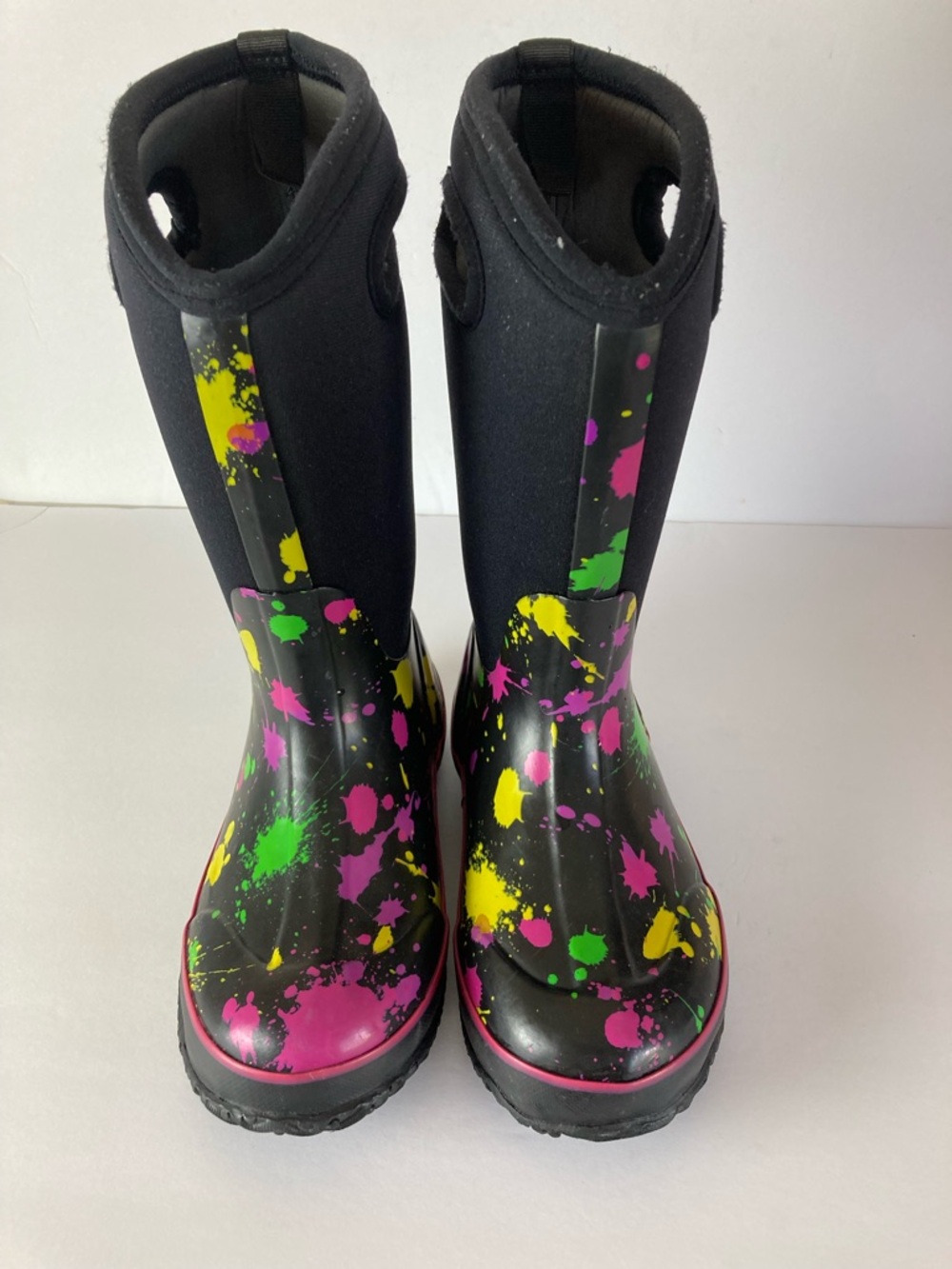 Bogs Waterproof Paint Splat Print Boots Black Purple Girl Size 2 - Picture 2 of 10